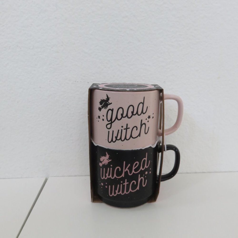 (#G) Cobwebs and Cauldrons Good Witch/Wicked Witch 2 pc Mug Set